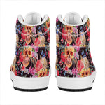Blossom Peony Skull Pattern Print High Top Leather Sneakers