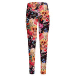 Blossom Peony Skull Pattern Print High-Waisted Pocket Leggings