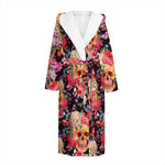 Blossom Peony Skull Pattern Print Hooded Bathrobe