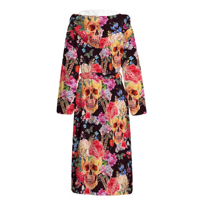 Blossom Peony Skull Pattern Print Hooded Bathrobe