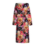 Blossom Peony Skull Pattern Print Hooded Bathrobe