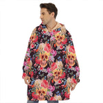 Blossom Peony Skull Pattern Print Hoodie Blanket