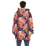 Blossom Peony Skull Pattern Print Hoodie Blanket