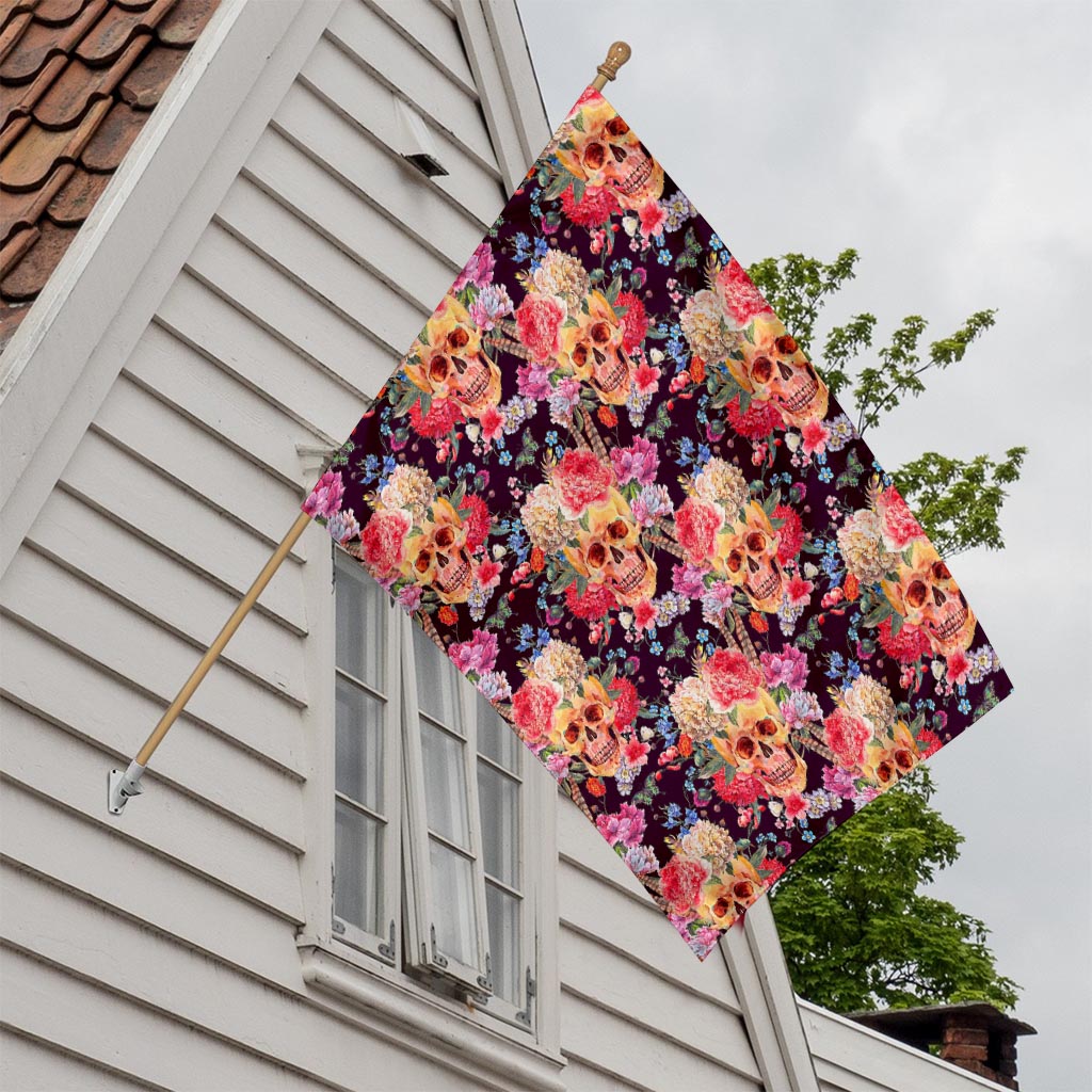 Blossom Peony Skull Pattern Print House Flag