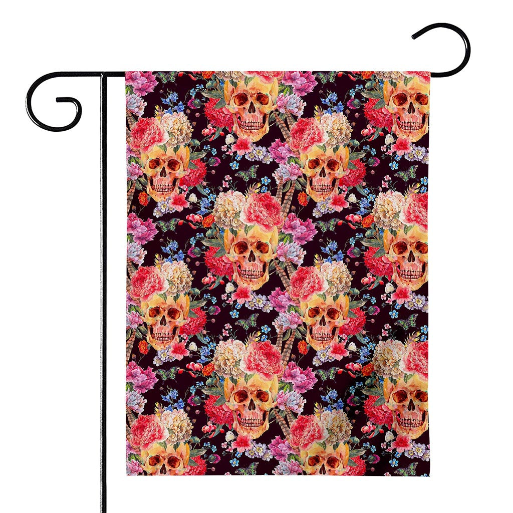 Blossom Peony Skull Pattern Print House Flag