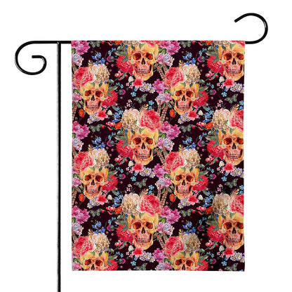 Blossom Peony Skull Pattern Print House Flag