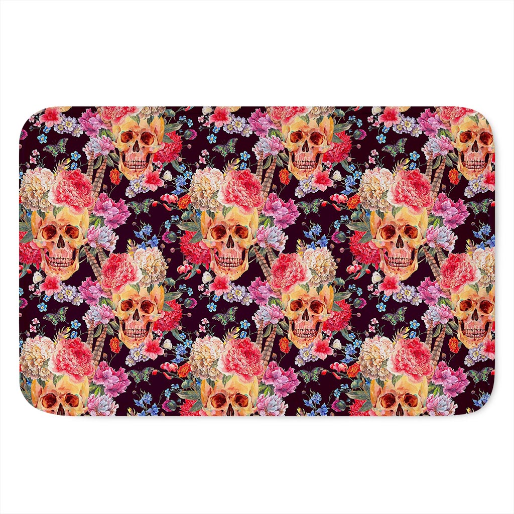 Blossom Peony Skull Pattern Print Indoor Door Mat