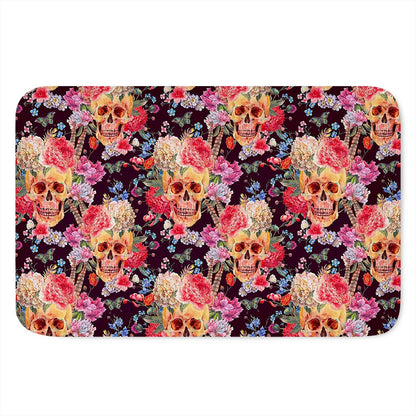 Blossom Peony Skull Pattern Print Indoor Door Mat