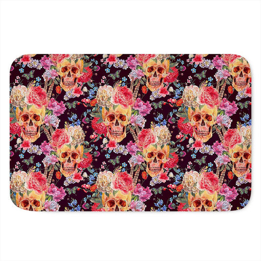 Blossom Peony Skull Pattern Print Indoor Door Mat