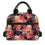 Blossom Peony Skull Pattern Print Insulated Lunch Bag