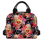 Blossom Peony Skull Pattern Print Insulated Lunch Bag