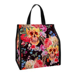 Blossom Peony Skull Pattern Print Insulated Lunch Tote