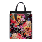 Blossom Peony Skull Pattern Print Insulated Lunch Tote