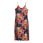 Blossom Peony Skull Pattern Print Jersey Midi Cami Dress