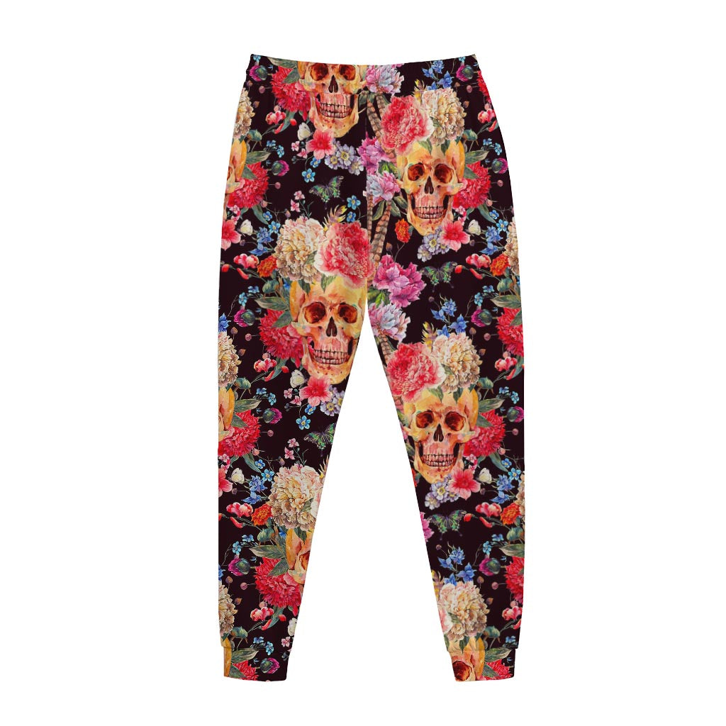 Blossom Peony Skull Pattern Print Jogger Pants