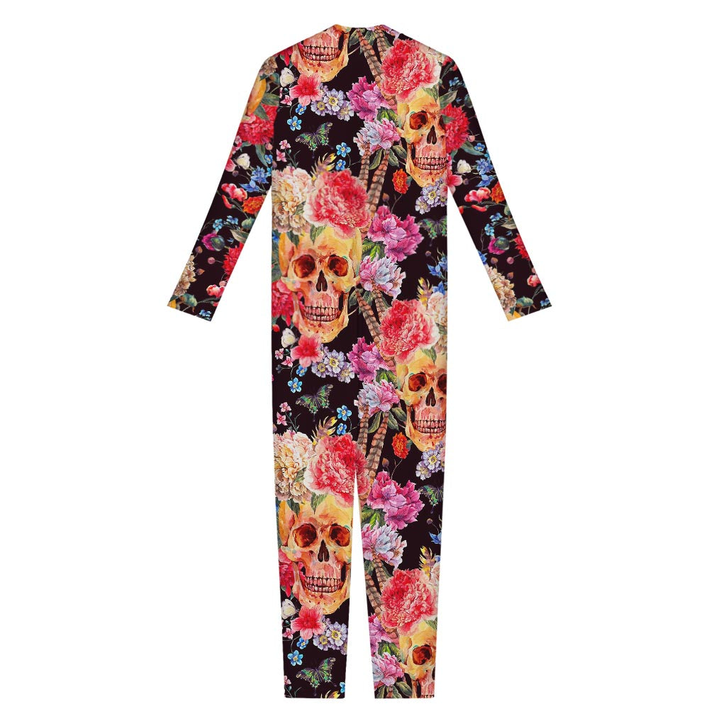 Blossom Peony Skull Pattern Print Jumpsuit