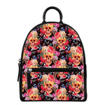 Blossom Peony Skull Pattern Print Leather Backpack