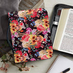 Blossom Peony Skull Pattern Print Leather Bible Cover