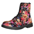Blossom Peony Skull Pattern Print Lace-Up Boots