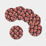 Blossom Peony Skull Pattern Print Leather Coaster Set
