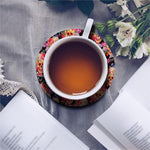 Blossom Peony Skull Pattern Print Leather Coaster Set