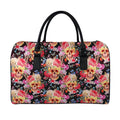 Blossom Peony Skull Pattern Print Leather Duffel Bag