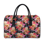 Blossom Peony Skull Pattern Print Leather Duffle Bag