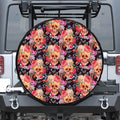 Blossom Peony Skull Pattern Print Leather Spare Tire Cover