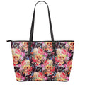 Blossom Peony Skull Pattern Print Leather Tote Bag With Zipper