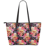 Blossom Peony Skull Pattern Print Leather Tote Bag