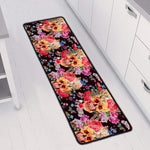 Blossom Peony Skull Pattern Print Long Kitchen Mat