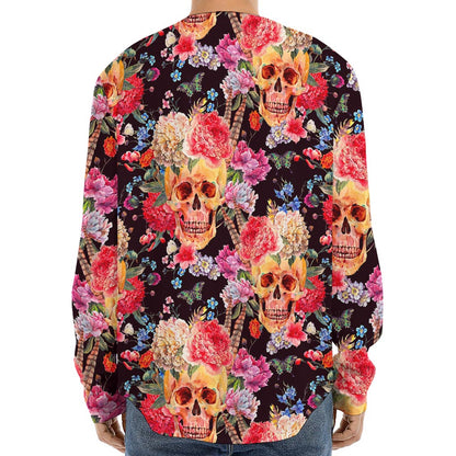 Blossom Peony Skull Pattern Print Long Sleeve Baseball Jersey