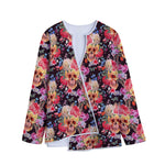 Blossom Peony Skull Pattern Print Long Sleeve Short Coat