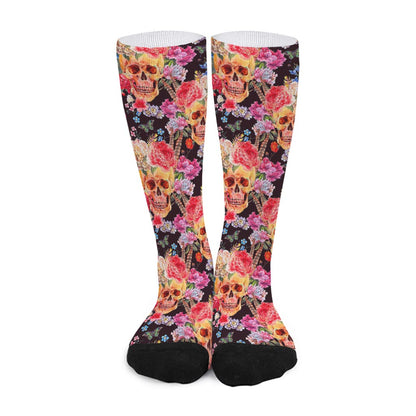 Blossom Peony Skull Pattern Print Long Socks