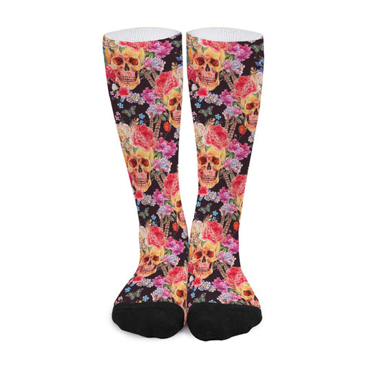 Blossom Peony Skull Pattern Print Long Socks
