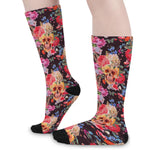 Blossom Peony Skull Pattern Print Long Socks
