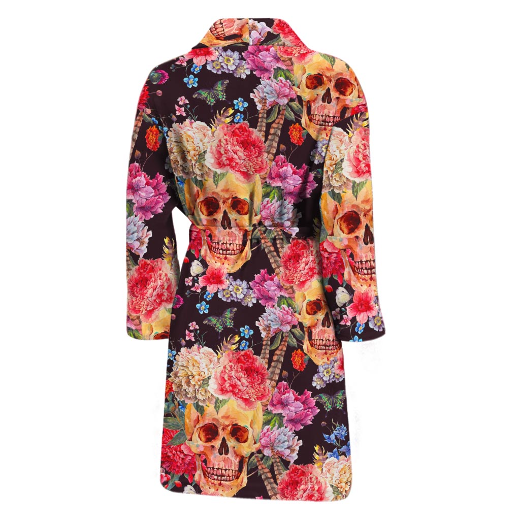 Blossom Peony Skull Pattern Print Men's Bathrobe