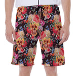 Blossom Peony Skull Pattern Print Men's Beach Shorts