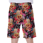 Blossom Peony Skull Pattern Print Men's Beach Shorts