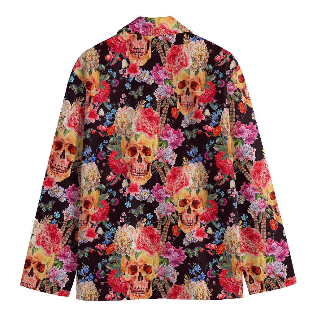 Blossom Peony Skull Pattern Print Men's Blazer