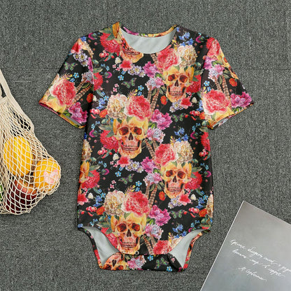 Blossom Peony Skull Pattern Print Men's Bodysuit