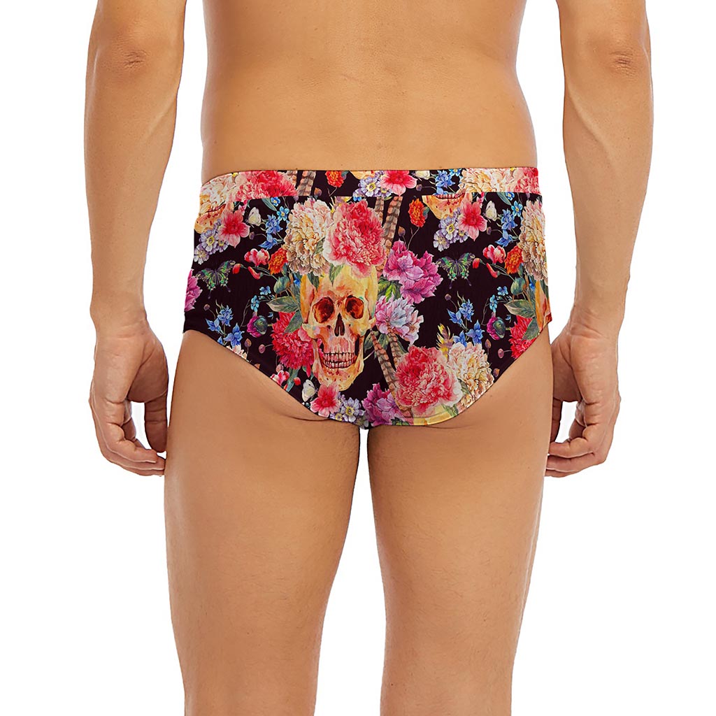 Blossom Peony Skull Pattern Print Men's Briefs