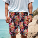 Blossom Peony Skull Pattern Print Men's Cargo Shorts