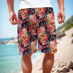 Blossom Peony Skull Pattern Print Men's Cargo Shorts