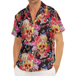 Blossom Peony Skull Pattern Print Men's Deep V-Neck Shirt