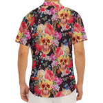 Blossom Peony Skull Pattern Print Men's Deep V-Neck Shirt
