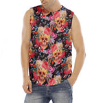 Blossom Peony Skull Pattern Print Men's Fitness Tank Top