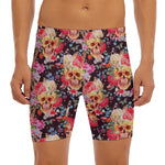 Blossom Peony Skull Pattern Print Men's Long Boxer Briefs