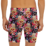 Blossom Peony Skull Pattern Print Men's Long Boxer Briefs