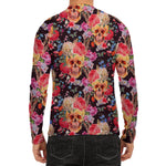 Blossom Peony Skull Pattern Print Men's Long Sleeve Rash Guard